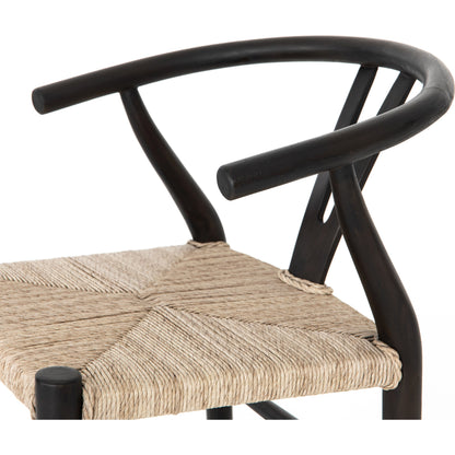 Muestra Bar Stool by Four Hands in vintage white, natural teak. Made from solid teak, 100% polyethylene in a coastal style.