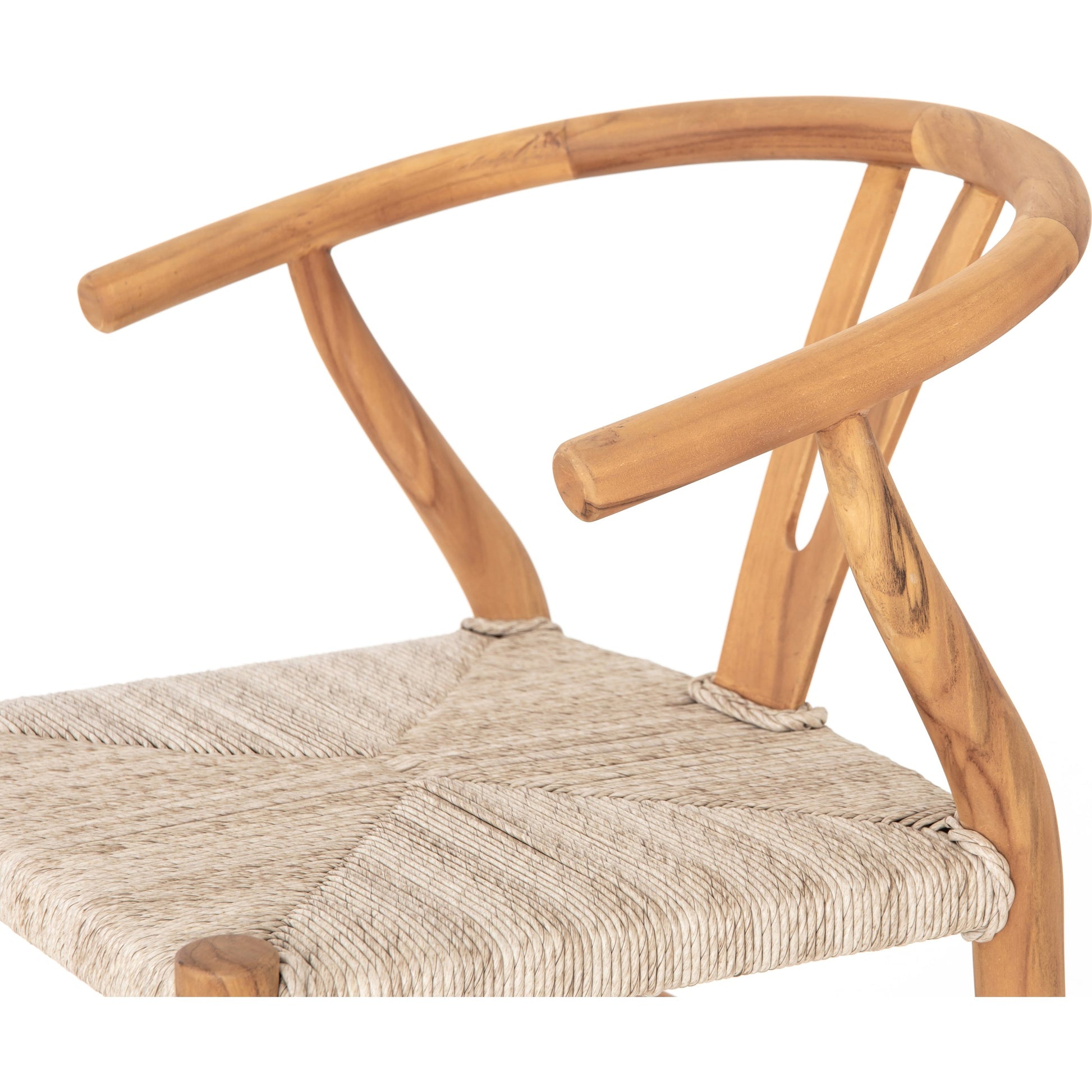Muestra Bar Stool by Four Hands in vintage white, natural teak. Made from solid teak, 100% polyethylene in a coastal style.