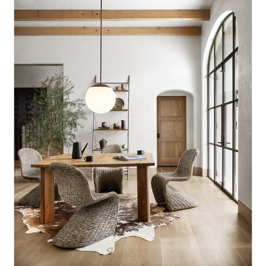 Portia Dining Chair by Four Hands in gray wash. Made from banana leaf, iron in a modern style.