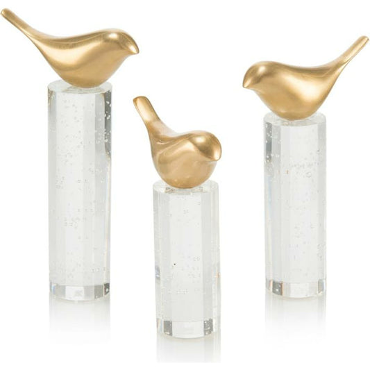 Perched Brass Birds by John-Richard in brass. Made from brass, crystal in a modern style.