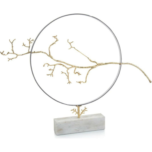 Hoop and Branch Sculpture by John-Richard in brass, stainless steel, white. Made from brass, steel in a transitional style.