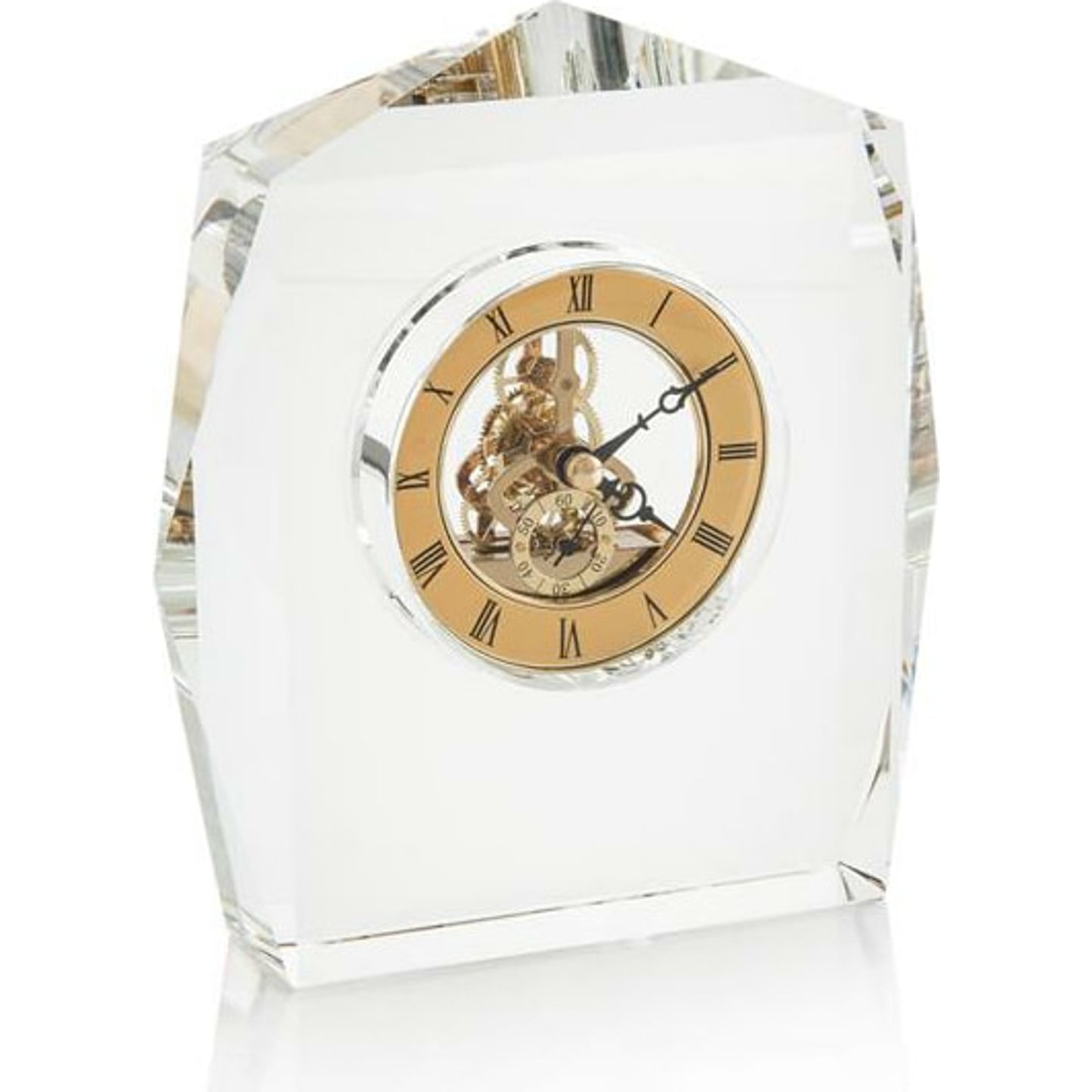 001 SR-863907 | Primary Silo | Faceted Clock by John-Richard in natural. Made from crystal in a transitional style.
