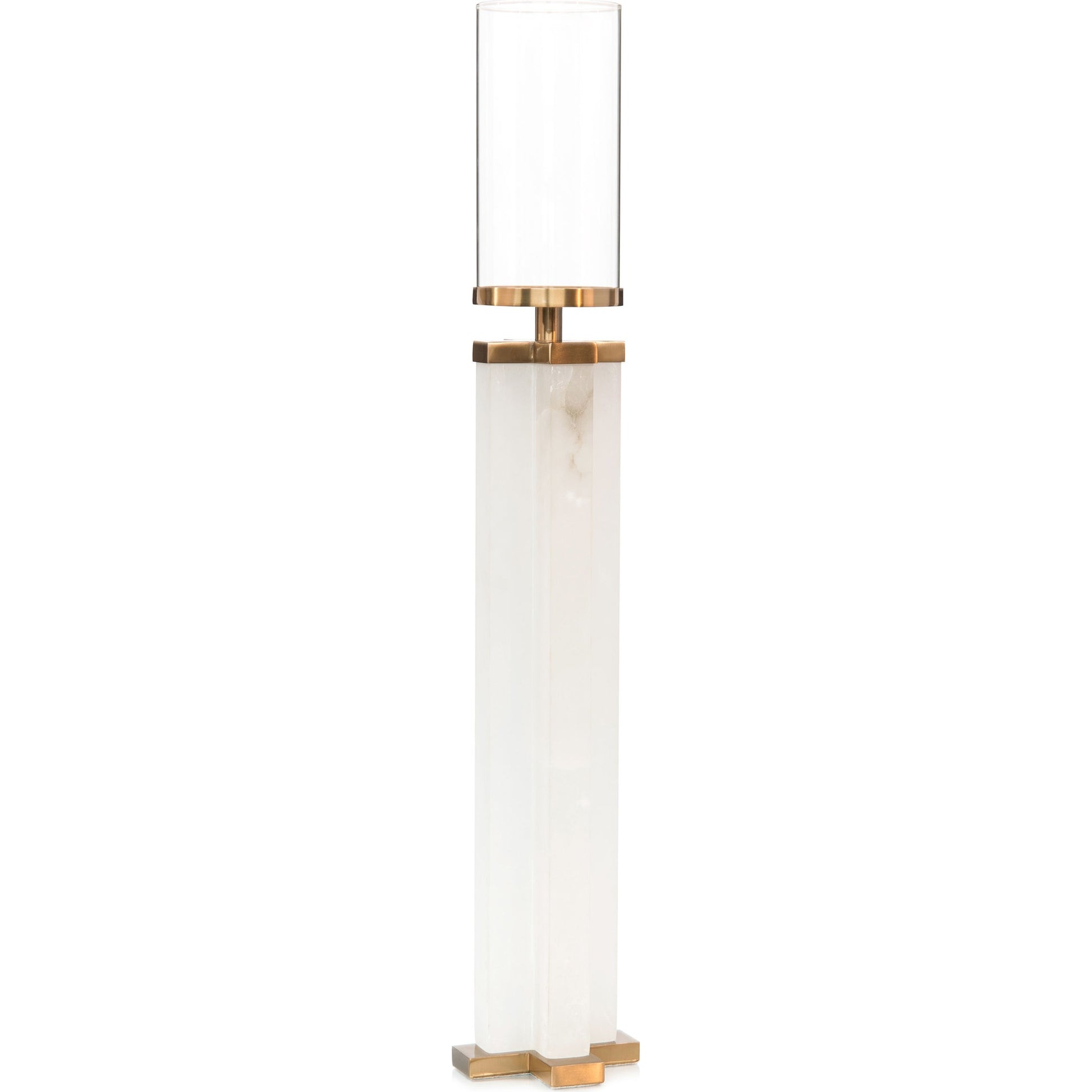 Alhambra Candle Holder by John-Richard in alabaster, bronze and white alabaster, coffee bronze, cream. Made from alabaster, glass, iron in a transitional style.