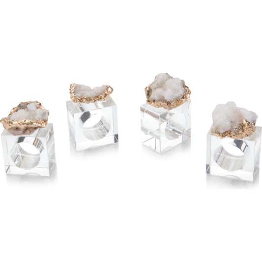 Geode Napkin Rings (Set of 4) by John-Richard in gold, white and gold.clear, blue. Made from lead free crystal, geode in a eclectic & global style.