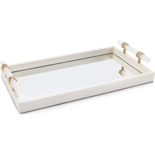 Mirrored Tray with Alabaster Handles by John-Richard in alabaster, brass, white and wht, brass, mirror. Made from brass, mdf, alabaster, mirror in a transitional style.