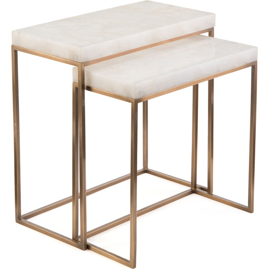 Calcite Nesting Tables by John-Richard in brass and gold, wht. Made from brass, calcite in a modern style.