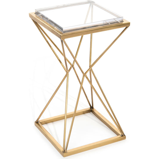 Geometric Martini Table by John-Richard in brass and antique brass, clear. Made from brass, acrylic in a modern style.