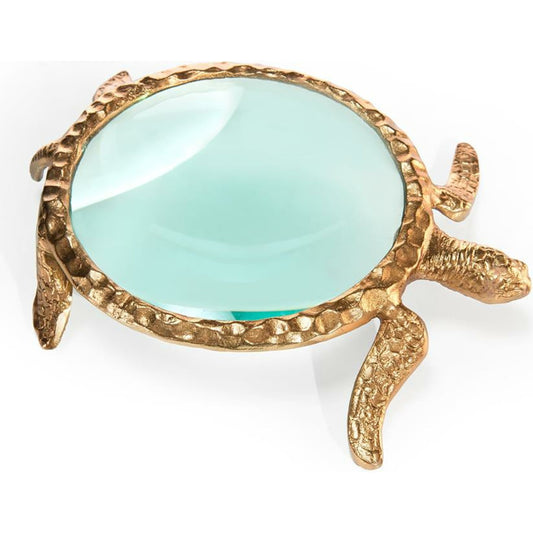 Turtle Magnifying Glass II by John-Richard in brass. Made from brass, glass in a coastal style.