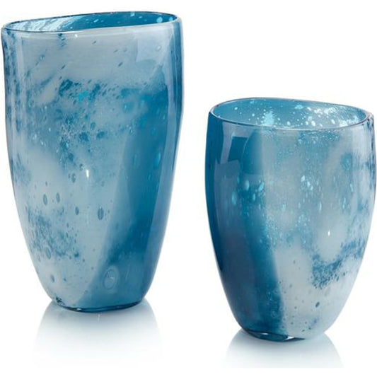 Skies of Blue and Clouds of White Vases by John-Richard in blue, white. Made from glass in a coastal style.