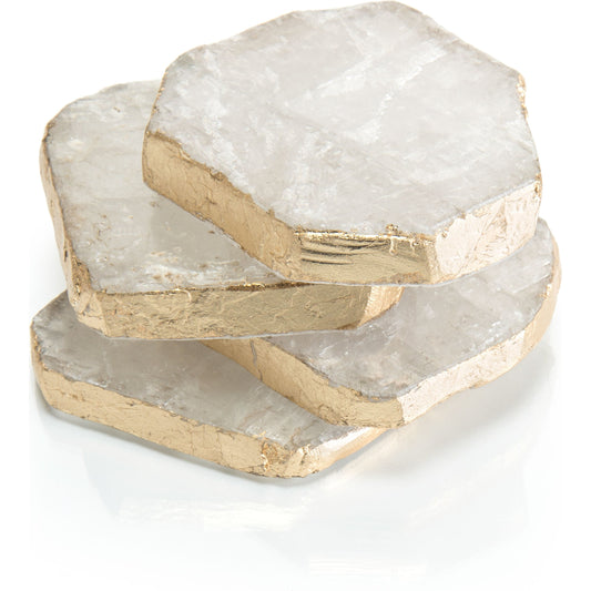 Selenite Coasters by John-Richard in gold and gold, translucent white. Made from selenite in a eclectic & global style.