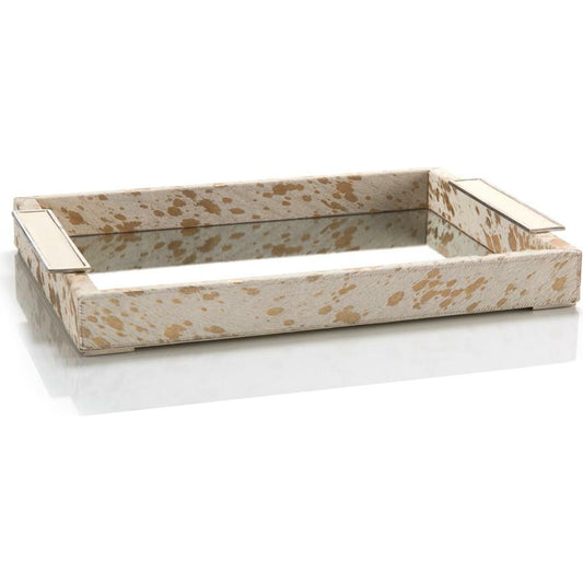 Cream and Gold Hide Mirror Tray by John-Richard in cream, gold. Made from leather in a modern style.