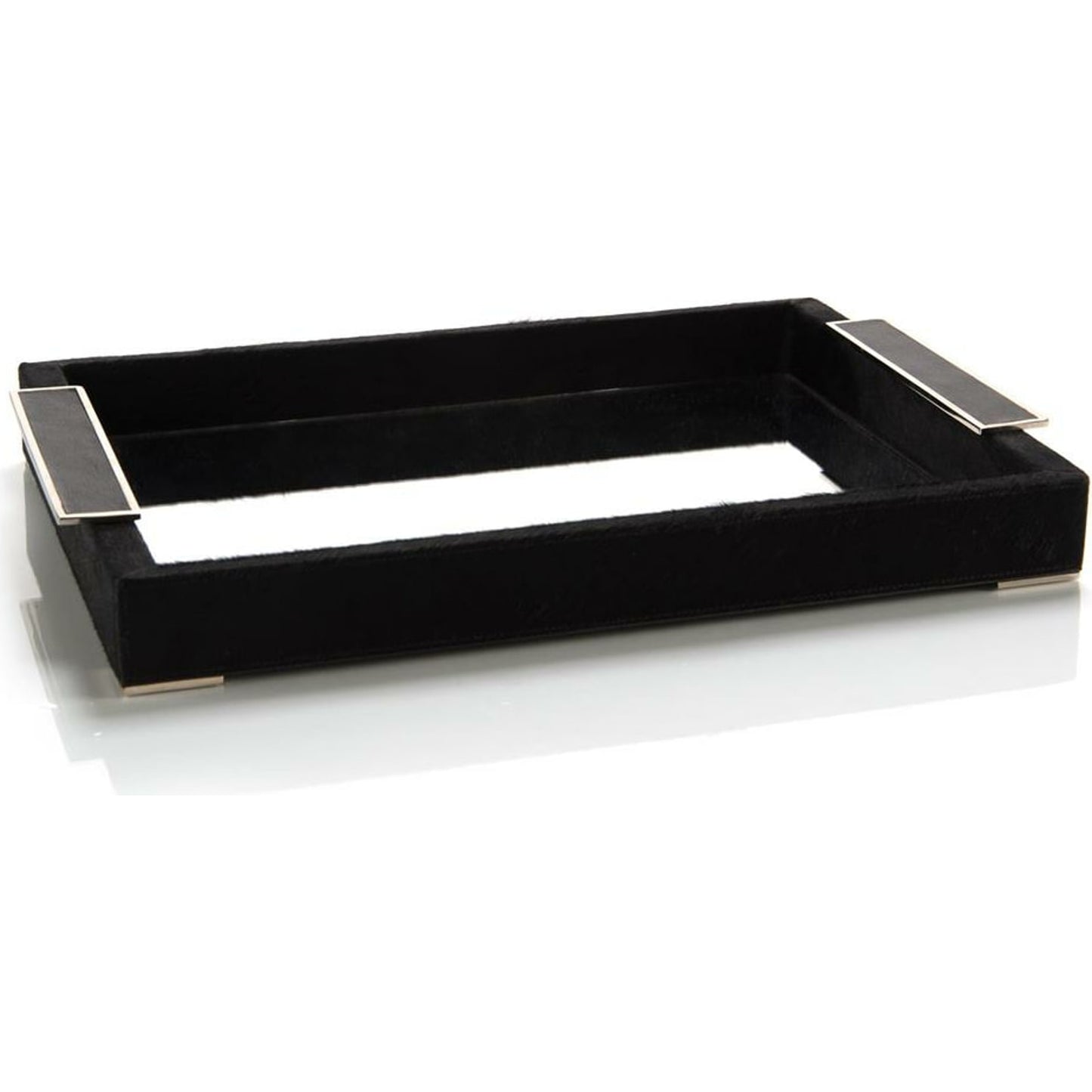 001 SR-863037 | Primary Silo | Leather and Mirror Tray by John-Richard in black, stainless steel. Made from leather, steel in a modern style.
