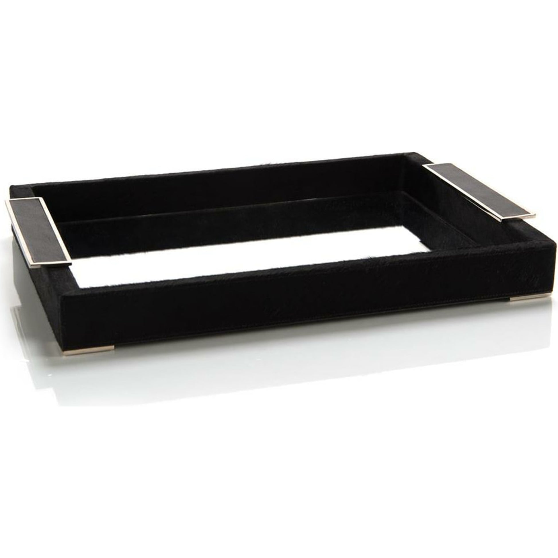 Leather and Mirror Tray by John-Richard in black, stainless steel. Made from leather, steel in a modern style.