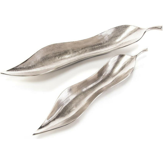 Sculptured Willow Leaf Trays by John-Richard in silver. Made from unique in a modern style.