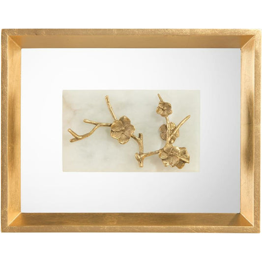Budded Branch on Alabaster by John-Richard in alabaster, brass, gold. Made from brass in a transitional style.