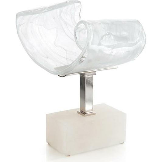 001 SR-863437 | Additional Silo | Clear and White Horizontal Glass Curl by John-Richard in alabaster, clear, nickel, white. Made from glass, nickel in a modern style.
