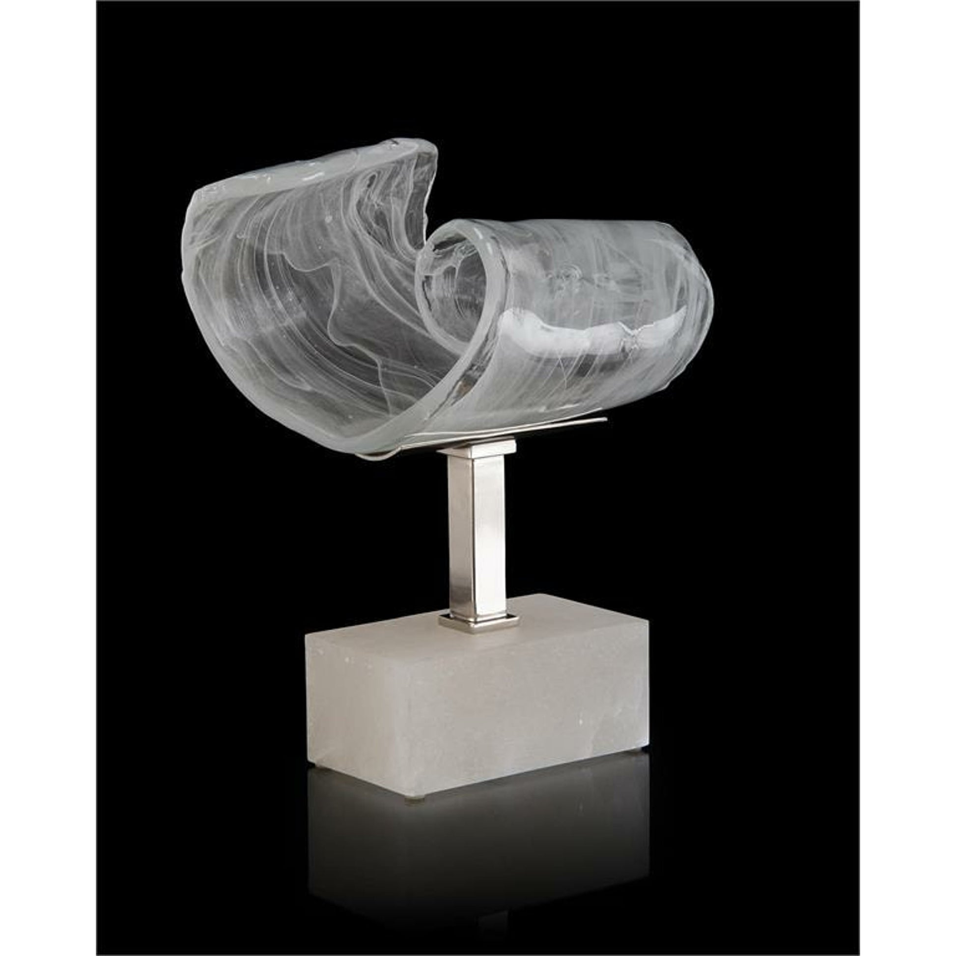 Clear and White Horizontal Glass Curl by John-Richard in alabaster, clear, nickel, white. Made from glass, nickel in a modern style.