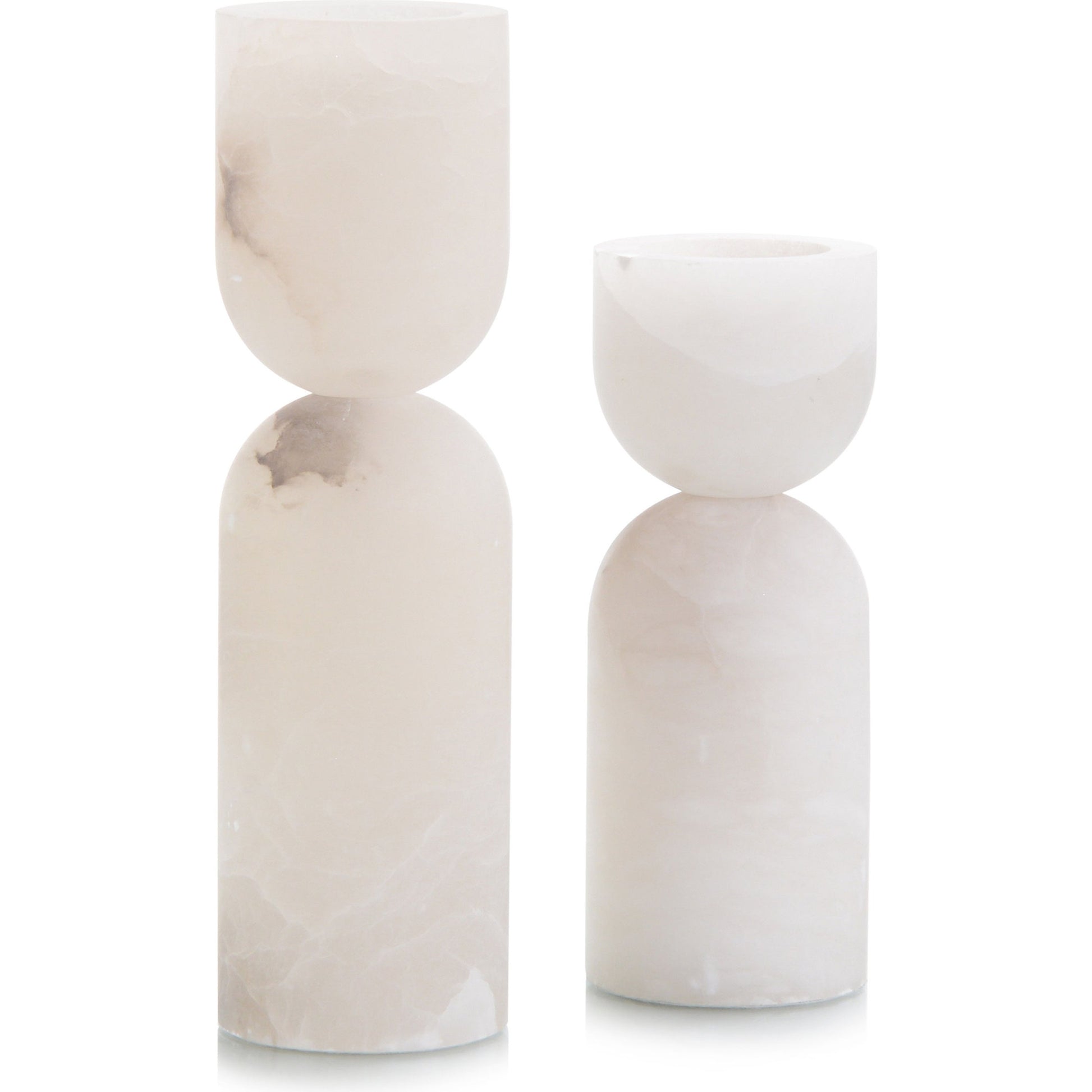 Alabaster Candle Holders (Set of 2) by John-Richard in alabaster and translucent white. Made from alabaster in a eclectic & global style.