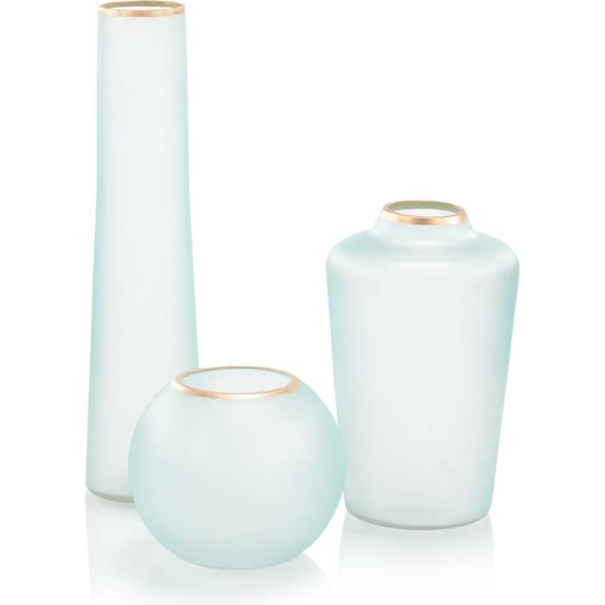 Whisper Blue Glass Vases by John-Richard in blue, gold. Made from glass in a coastal style.