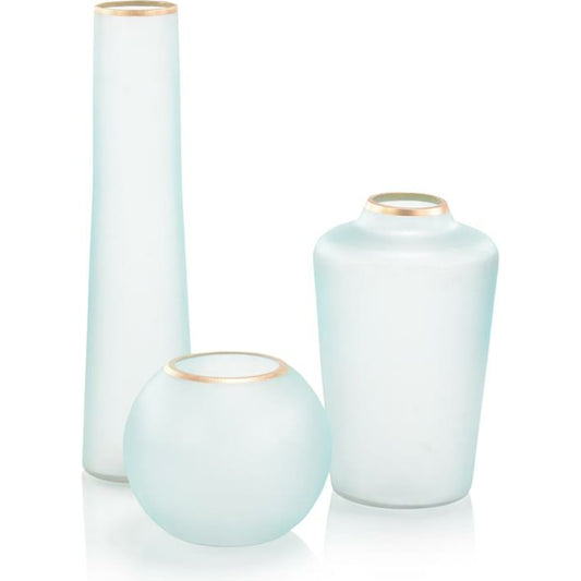 Whisper Blue Glass Vases by John-Richard in blue, gold. Made from glass in a coastal style.