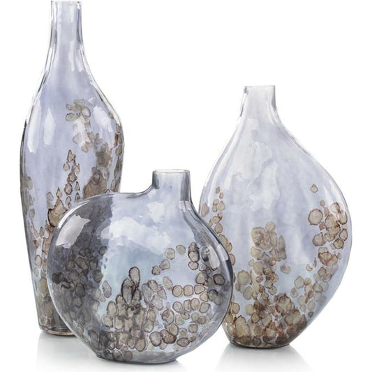 Sky Crackled Vases by John-Richard in bronze, gray. Made from bronze, glass in a coastal style.