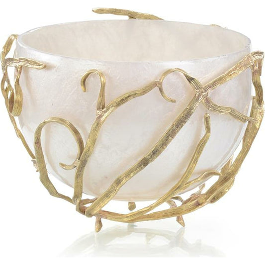 Reeds Bowl by John-Richard in brass, cream, white. Made from brass, glass in a unique style.
