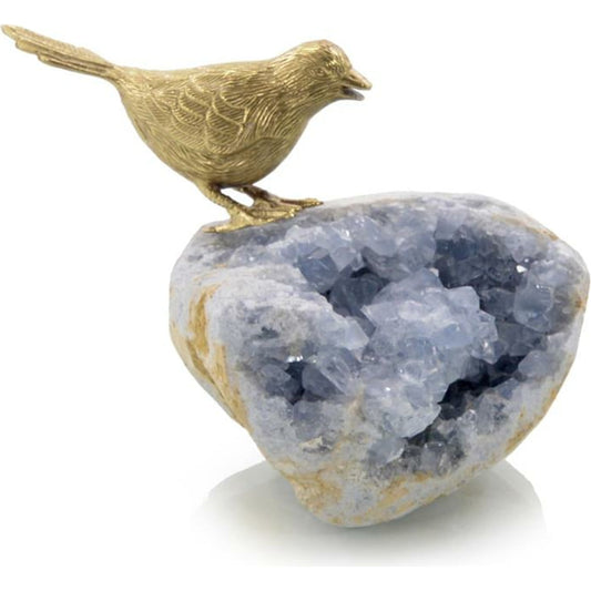 Bird on Celestite Rock I by John-Richard in blue, brass. Made from brass in a cottage & farmhouse style.