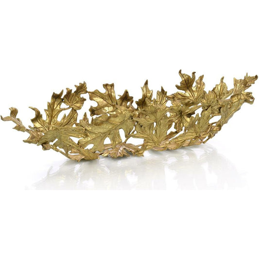 Falling Leaves Oblong Bowl by John-Richard in brass. Made from brass in a rustic style.