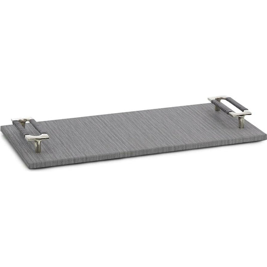 Charcoal Confetti Leather Tray by John-Richard in nickel. Made from leather, nickel in a modern style.