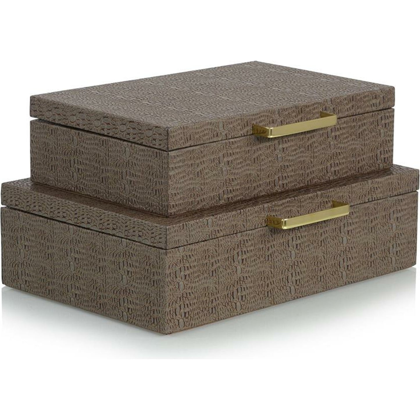 000 SR-865634 | Primary Silo | Alligator Leather Boxes by John-Richard in brass, champagne. Made from brass, leather in a transitional style.