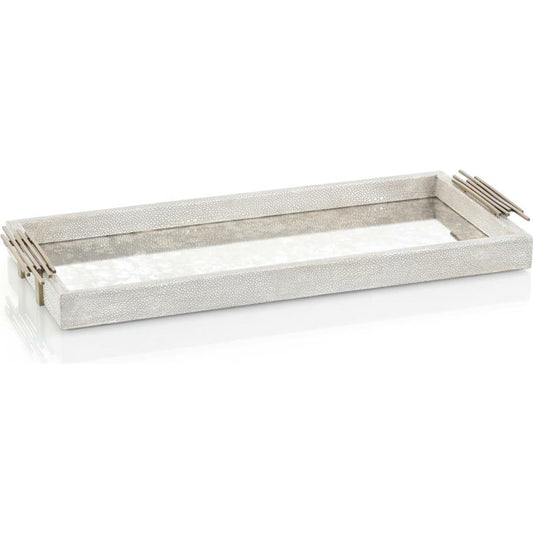 Grey Shagreen and Mirrored Glass Tray by John-Richard in brass, gray, silver. Made from brass, glass in a modern style.