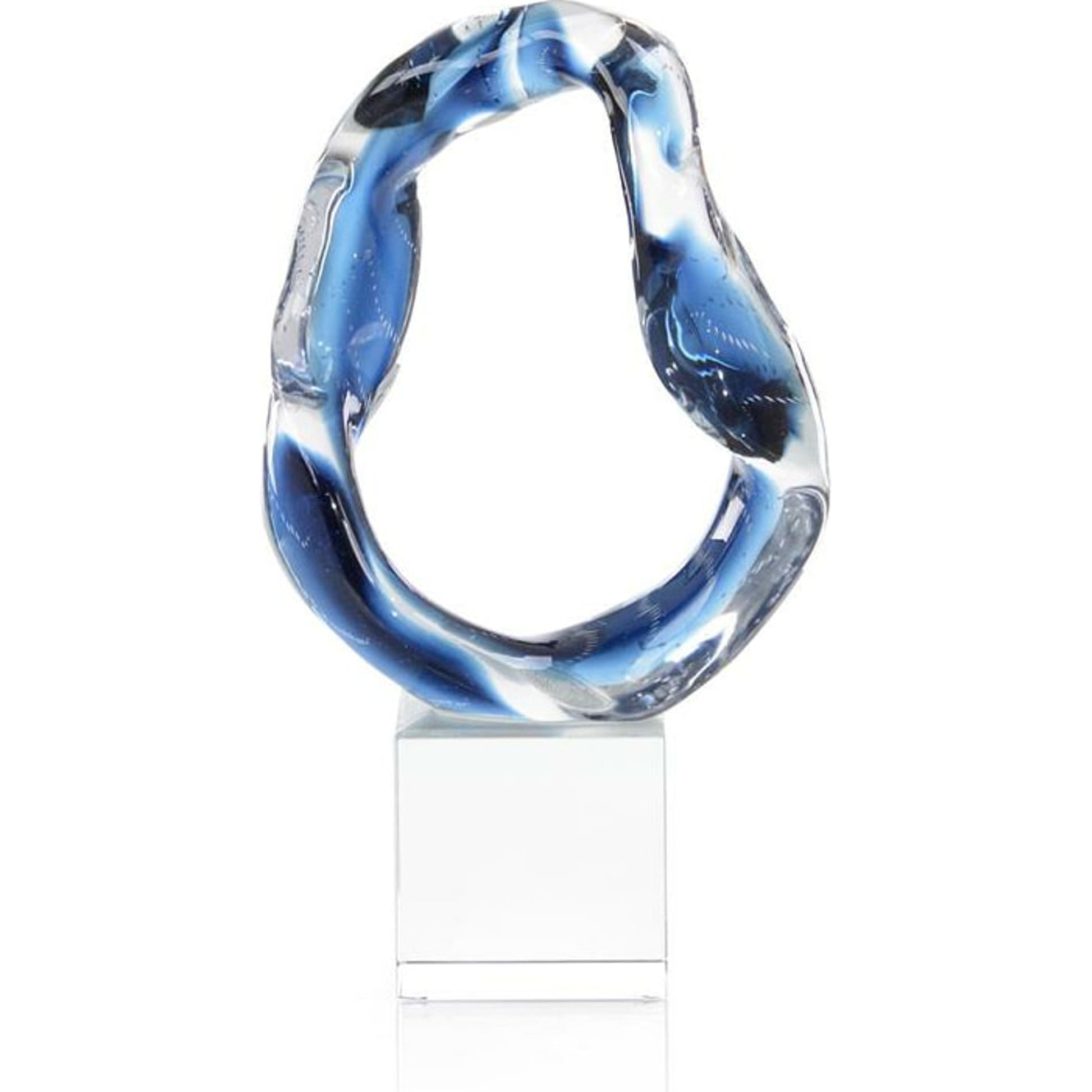 Handblown Glass Sculpture by John-Richard in blue, clear. Made from crystal, glass in a modern style.