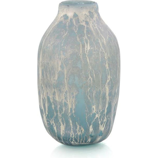 Powder Blue Vase with Silver Overlay by John-Richard in blue, silver. Made from glass in a coastal style.