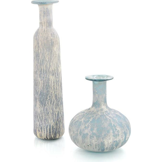 Powder Blue Jar and Vase with Silver Overlay by John-Richard in blue, silver. Made from glass in a coastal style.