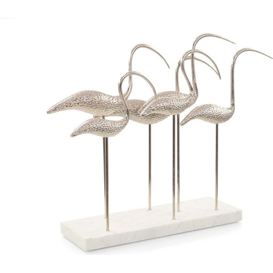 Crane Sculpture by John-Richard in nickel, white. Made from nickel in a coastal style.