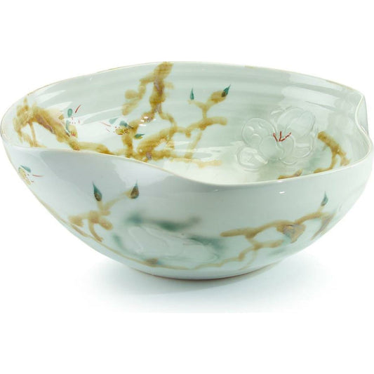 Curled-Rim Bowl in Greens and Yellows by John-Richard in natural. Made from unique in a modern style.