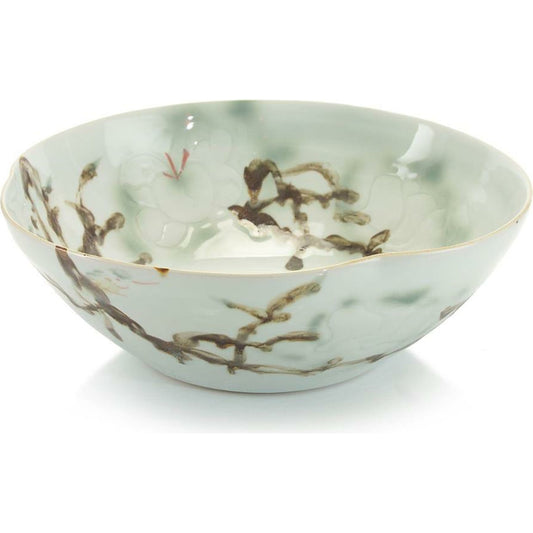 Curled-Rim Bowl in Greens and Yellows by John-Richard in natural. Made from unique in a modern style.