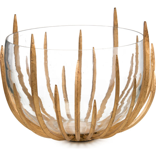 Hand Finished Struck Bowl by John-Richard in clear, gold and gold, clear. Made from iron, glass in a coastal style.