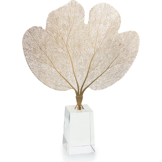 Brass Sea Fan on Crystal Base by John-Richard in brass, clear and clear crystal, honey brass. Made from crystal, brass in a coastal style.