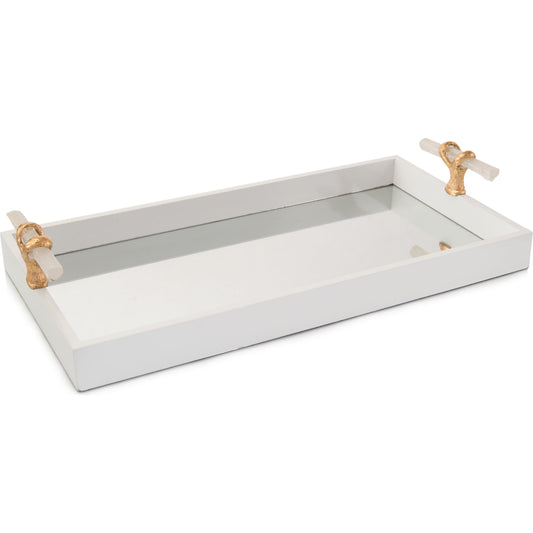 Tray with Selenite Handles by John-Richard in white and white, gold, translucent. Made from mdf, resin, selenite, glass in a transitional style.