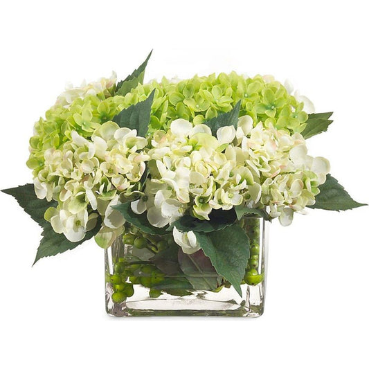 Hydrangea Row by John-Richard in cream, green. Made from glass in a cottage & farmhouse style.