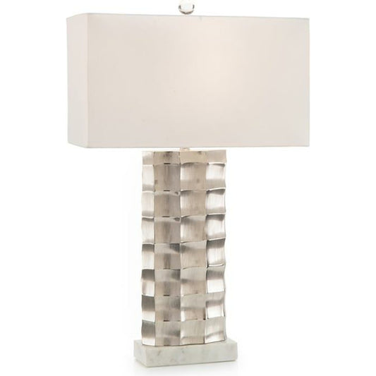 Chiseled Table Lamp by John-Richard in nickel, white. Made from cotton, nickel in a modern style.