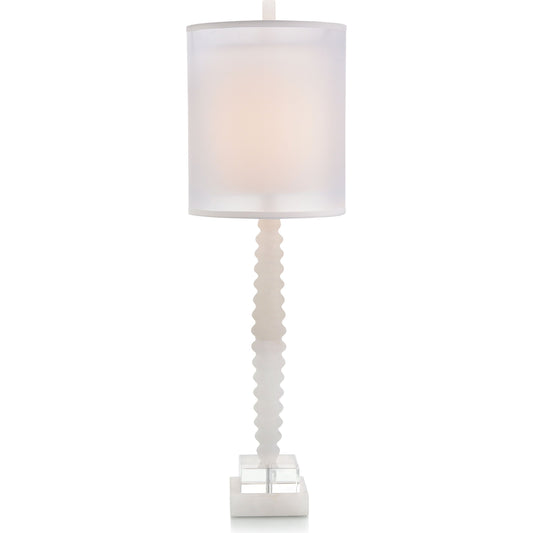 Rippid Table Lamp by John-Richard in translucent white, clear. Made from lead free crystal, alabaster in a coastal style.