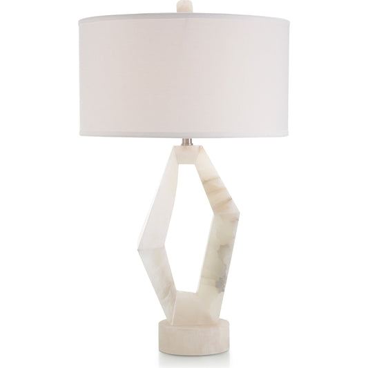 Abstract Alabaster Table Lamp by John-Richard in brushed nickel, white. Made from iron, alabaster in a coastal style.
