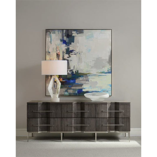 Abstract Alabaster Table Lamp by John-Richard in brushed nickel, white. Made from iron, alabaster in a coastal style.