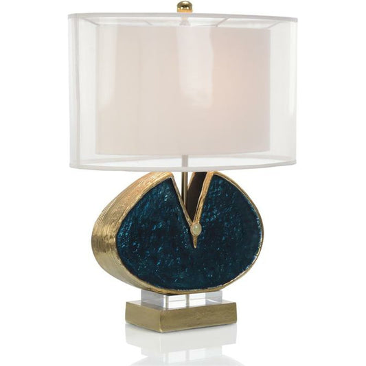 Blue Enameled and Jeweled Table Lamp by John-Richard in blue, brass, gold, green, white. Made from brass in a modern style.