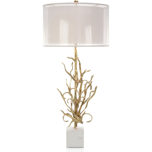 Swirling Reeds Lamp by John-Richard in brass, white. Made from brass, marble in a coastal style.