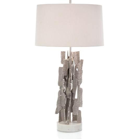 Brutalist Table Lamp by John-Richard in nickel wash, white. Made from aluminum, marble in a eclectic & global style.