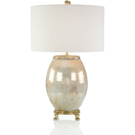 Melded Table Lamp by John-Richard in brass, cream, gold, white. Made from brass, cotton in a transitional style.