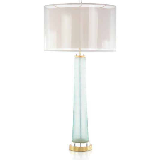 Pale Aqua and Gold Lamp by John-Richard in nickel. Made from aluminum, acrylic, glass in a coastal style.